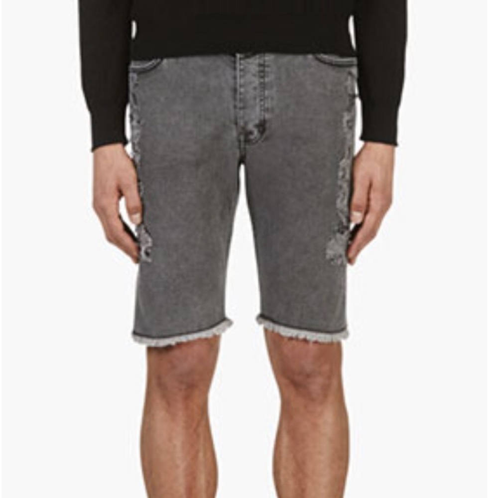 Distressed Denim Jean Shorts Charcoal Mens 28